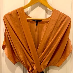 BCBG rust color short sleeve wrap dress silky material size L